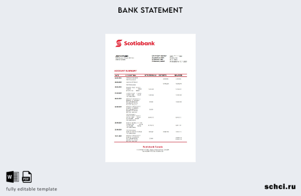 цифровая загрузка шаблона выписки из банка Scotiabank в Канаде